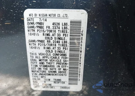 2014 Nissan Rogue Select S z USA, uszkodzony, nr VIN JN8AS5MV9EW720973